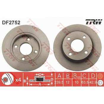 ON FREN AYNASI FIESTA III / IV 89>000 FORD KA 96>00 MAZDA 121 III 96>03 OLCU : (240 X 12×4B) - TRW DF2752
