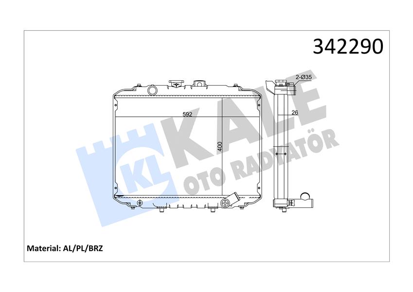 Hyundaı Ticarı Motor Su Radyatoru H100 Minibus 1997-2005 - L300 Minibus 1997-2008 400x568x26 Brazıng - Kale 342290