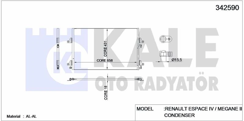 Renault Klima Radyatoru (kondanser) Espace IV / Megane II 1.9 DCI  / 2.0 DCI / 2.2 DI / 3.0 DCI (02+) - Kale 342590