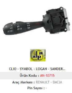 Unıversal Far Kolu-Sisli Clio IV - Symbol - Duster - Lodgy  8201 167 988 - Mcar-An10715