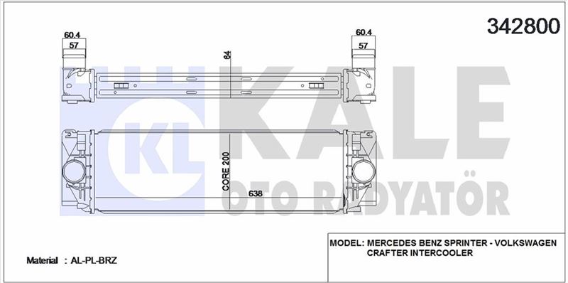 TURBO RADYATORU CRAFTER SPRINTER 3T 3,T5 2,0 / 2,5TDI 06> - KALE 342800