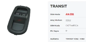 Unıversal Cam Anahtarı-Sol Çiftli Transıt V362 - V363 - Mcar-An332