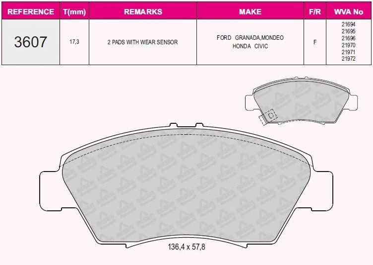 Honda On Fren Balata Honda CIVIC 1.6 1992-2000 Crx 91-> Crz 10-> - Beser 3607
