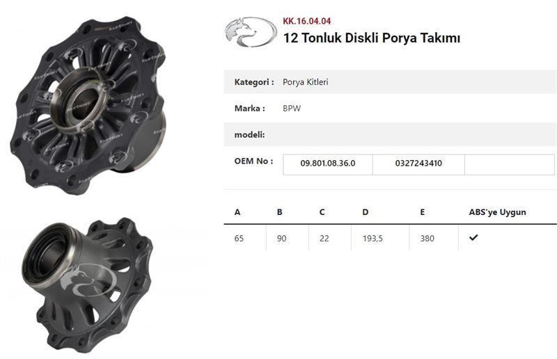 DINGIL PORYASI DORSE RULMANLI KIT 12 TONLUK - KURTSAN KK.16.04.04