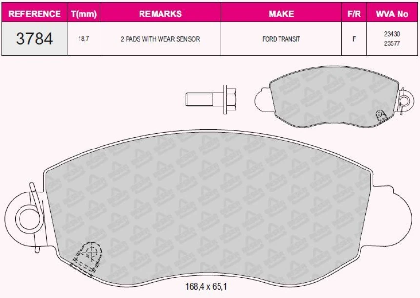 Ford On Fren Balatası Transıt V184 00>06 (arkadan Ceker) - Beser 3784