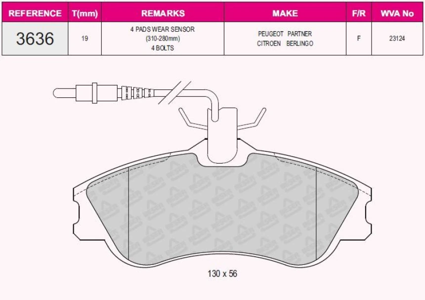 Psa On Fren Balatası Partner P306 Cabrıolet / Sedan 1.8i 16v 2.0i Berlingo Xsara 1.8i.1.9d (< 03) Fisli - Beser 3636