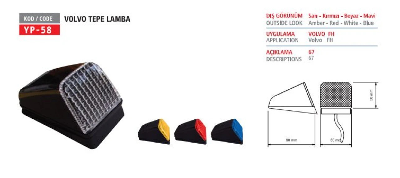 Volvo Truck Tepe Lambası Volvo Ledli 12-24v - Yuceplast Yp-58 L K