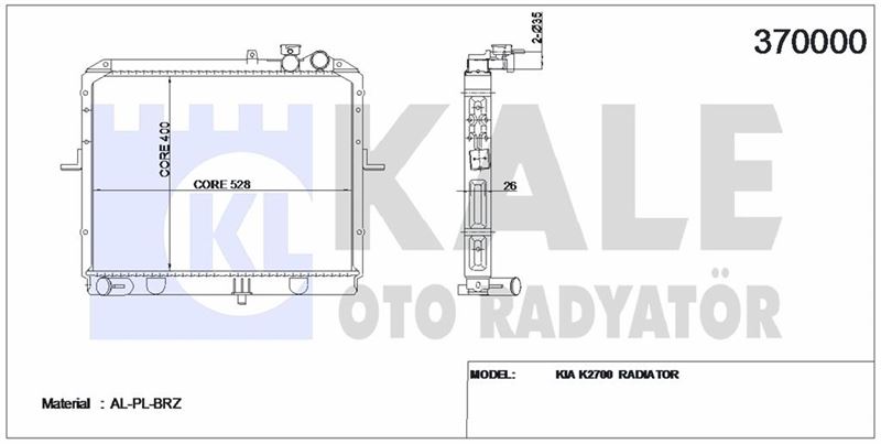 MOTOR SU RADYATORU KIA BONGO K2700 99-> (400X538X26) - KALE 370000