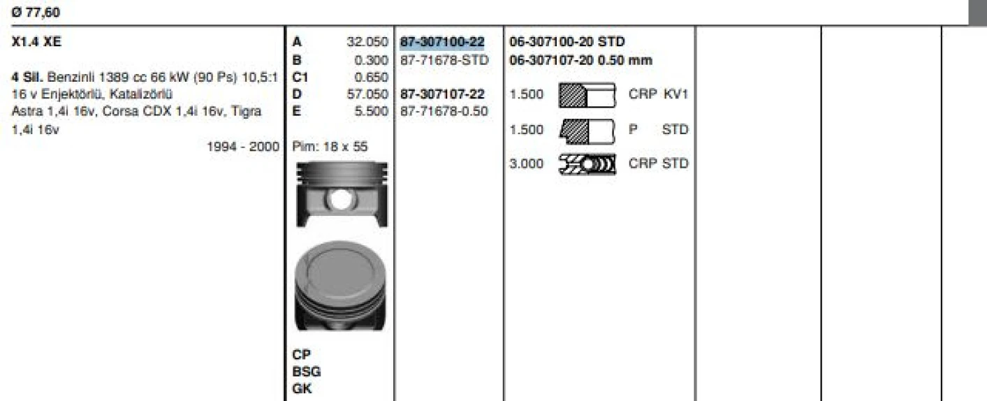 Opel Piston Segman X14xe Corsa B Astra G (77,60mm) Std - Goetze 8771678std000g