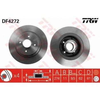 ARKA FREN DISK AYNASI(DISKI) RENAULT MEGANE I SCENIC II 1.4 / 1.6 / 1.8 / 1.9 / 2.0 - TRW DF4272