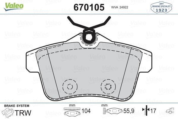 ARKA FREN BALATASI P308 RCZ C4 II DS4 1,6GTI / 1,6HDI / 2,0HDI 07 / 10> - VALEO 670105