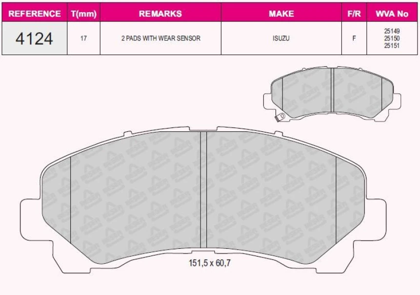 İsuzu Ticarı On Fren Disk Balatası İsuzu D-Max 4x2 4x4 10>20 - Grap 94124