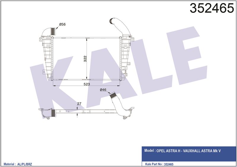 TURBO RADYATORU ASTRA H Z13DT Z19DT - KALE 352465