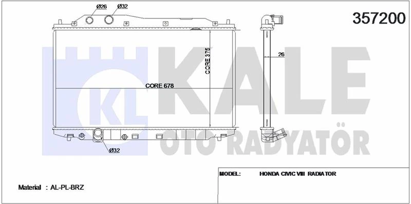 Honda Motor Su Radyatoru Honda CIVIC Sedan 2006 2012 Manuel Vites (375x678x26) - Kale 357200
