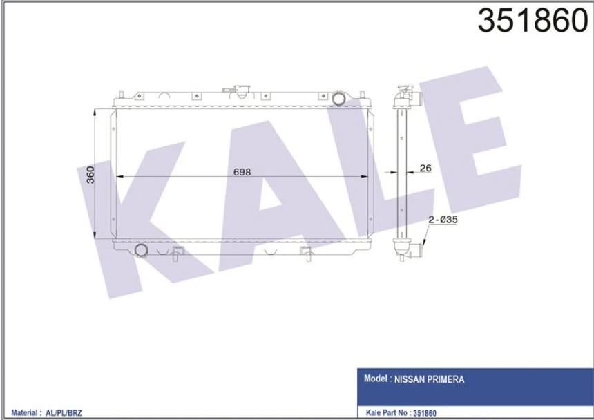 Nissan Motor Su Radyatoru Primera 2,0 Td P11 (cd20t) 96>01 Manuel - Kale 351860