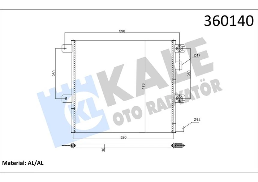 Renault Truck Klima Radyatörü Kondansatör Sistemi  (472x539x16) Alüminyum Renault Trucks D10/ D12 /d13 /d14 /d16 / - Kale 360140