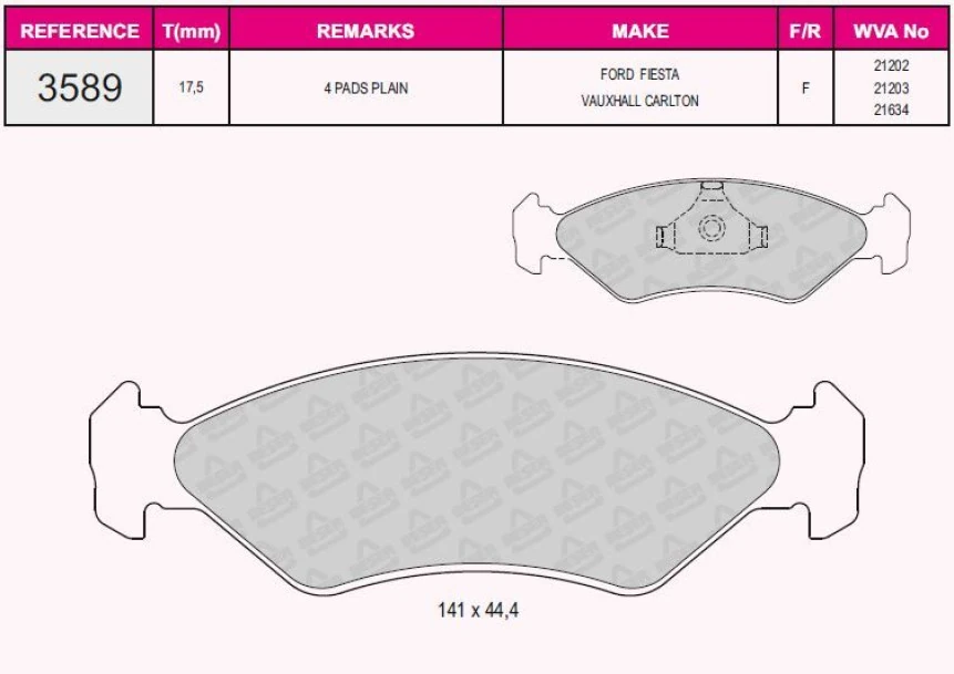 Ford On Fren Balatası Fiesta 89> 02 Ford Ka 96>08 Mazda 121 III 96>03 Fissiz - Grap 93589
