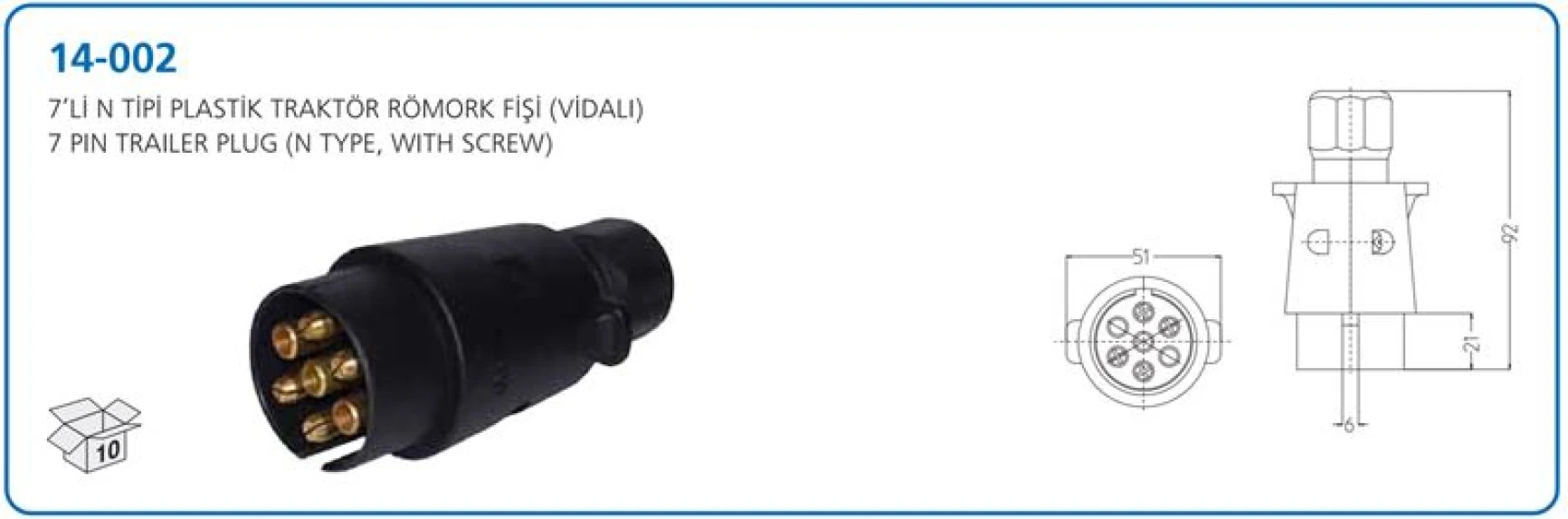 Unıversal Truck Romork Fisi Plastık Erkek N Tipi 7 LI (vidalı) - Aksa 14-002