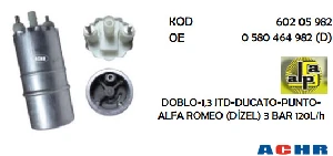Unıversal Yakıt Pompası Fiat Doblo-1,3 Jtd-Ducato-Punto-Alfa Romeo  3 Bar (d) 120l/h - Achr-60205982