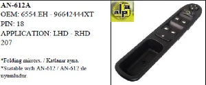 Unıversal Cam Anahtarı>cıtroen 207  Sol Dörtlü - Ayna Katlamalı   >>6554.eh/6554.qg - Mcar-An612a