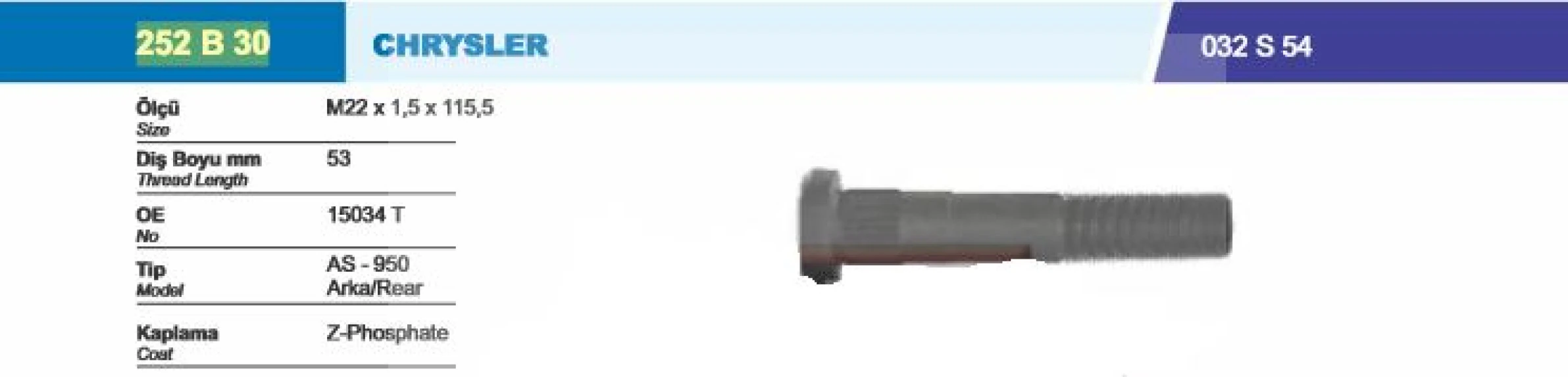 Chrysler Truck Bijon Ve Somunu Arka Chrysler As 950 - Besel 252b30-032s54