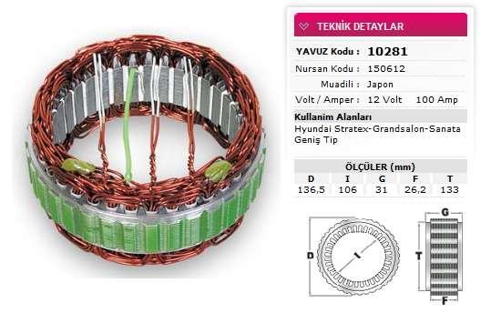 Mitsubıshı Stator Mitsubıshı Tip 12v 110a Hyundaı Stratex Grandsalon Sanata Genis Tip Nursan 150612 - Yavuz 10 281