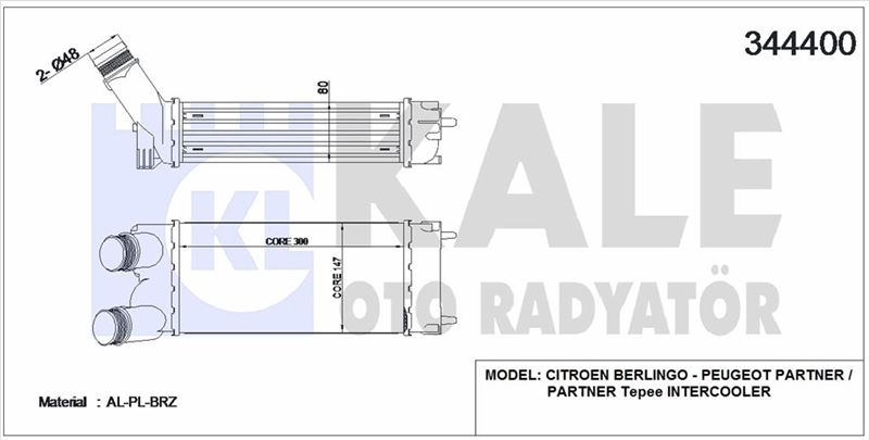 TURBO (INTERCOLL) RADYATORU BERLINGO III PARTNER TEPE DV6ATED4 / DV6BTED4 (1,6HDI 16V) / (08>) - KALE 344400