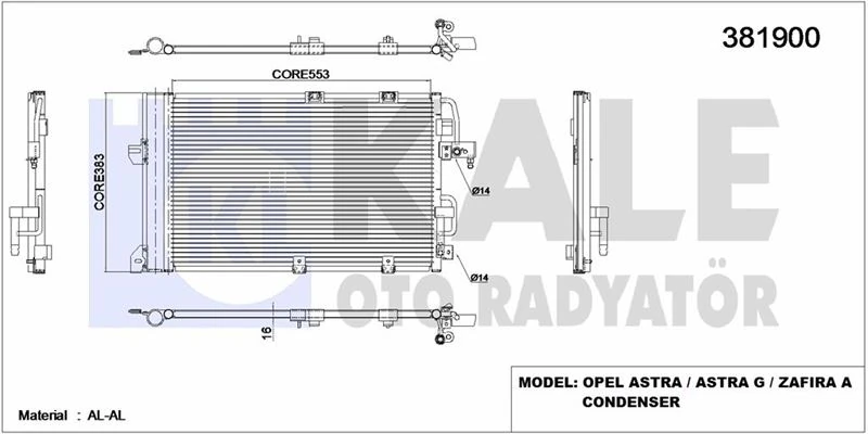 Opel Klima Radyatoru Astra G Zafıra 2003>> - Kale 381900