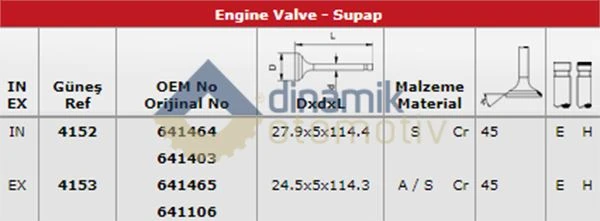 Opel Subap Takımı İnsignia 1,9 / 2,0cdti (in 8 / Ex 8) - Gunes 4152-4153