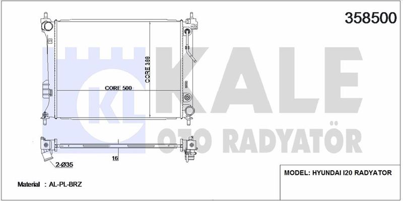 MOTOR SU RADYATORU I20 1,2 BENZINLI 2008 2014 OTOMATIK (500X390X15) - KALE 358500