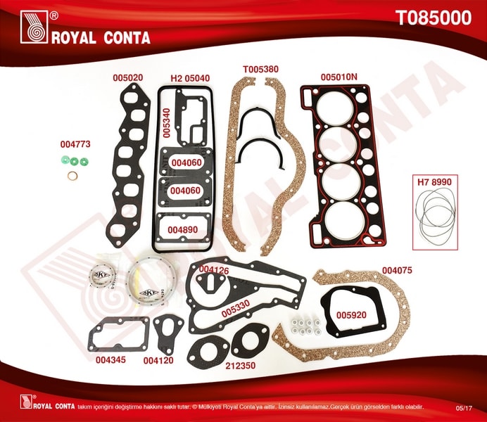MOTOR TAKIM CONTASI R9 R11 1,4 (SKT KECELI REINZ SUBAP LASTIKLI) - ROYAL T085000