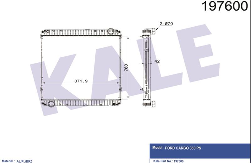 SU RADYATORU KOMPLE (KISA TIP) - FORD CARGO / 1835-2535R-3235C - KALE 0229351AB