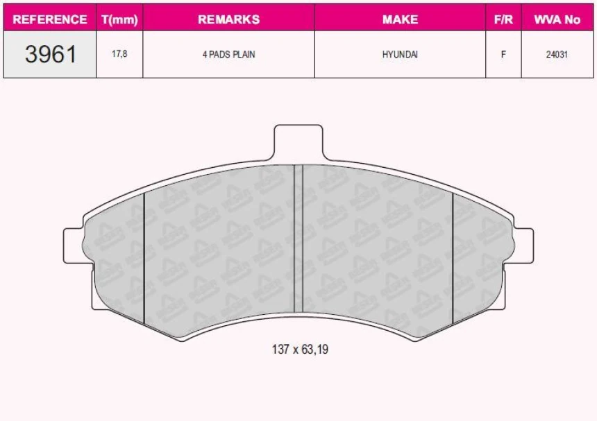 Hyundaı On Fren Balatası Hyundaı Elantra 01-03 Matrıx 02-07 Matrıx 07-> - Grap 93961
