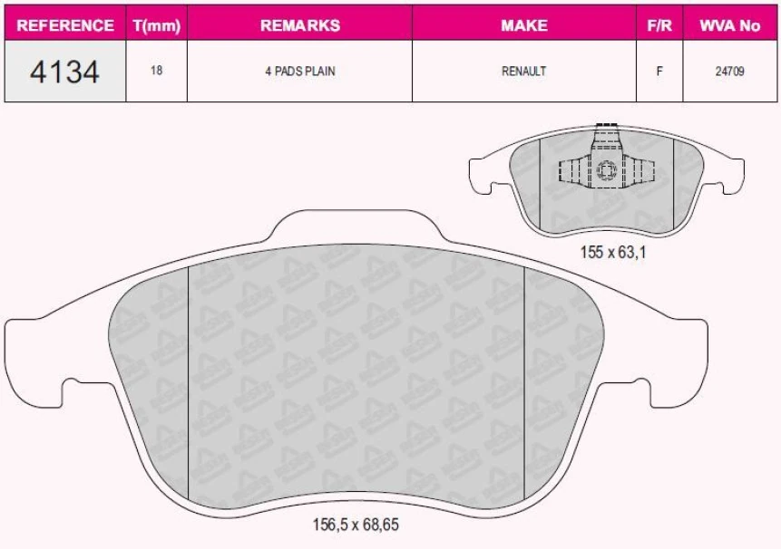 Renault On Fren Balatası(tk) Renault Megane III 10> Grand Scenic III 10> Laguna III 07> 1.2 Tce 1.4 1.5 DCI - Beser 4134