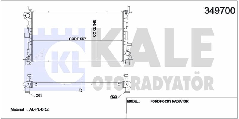 MOTOR SU RADYATORU (+AC) FOCUS 2,0 98>05 KLIMALI MANUEL BRAZING (600×348×26) - KALE 349700