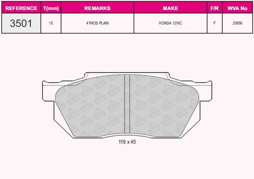 Honda On Fren Balatası Honda CIVIC 88-91 Crx 89-92 Accord 83-85 Prelude 86-> - Grap 93501