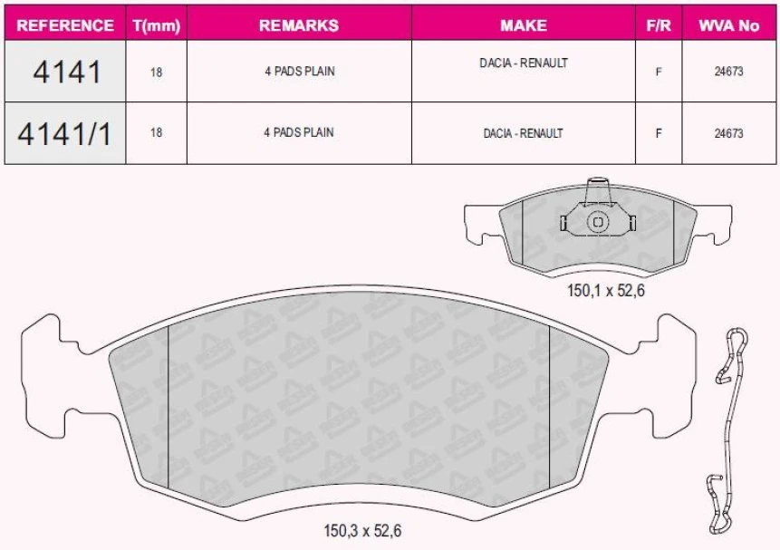 Renault On Fren Balatası Logan MCV 1.4 / 1.6 / 1.6 16v / 1.5dci 02 / 07> - Beser 4141