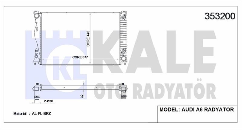 MOTOR SU RADYATORU BRAZING AUDI A6 2,4I 2,8 FSI 3,0 TFSI 04> KLIMALI OTOMATIK SANZIMAN 675x428x32 - KALE 353200