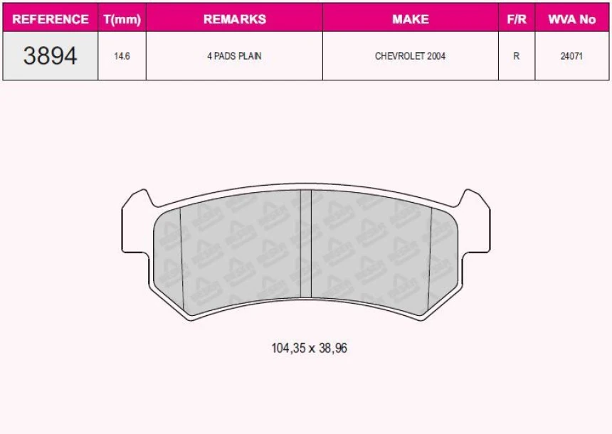 Chevrolet Arka Fren Balatası (disk İcin) Lacetti - Beser 3894