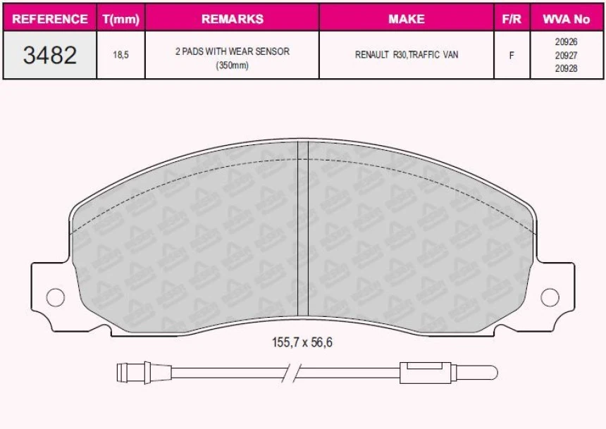 Renault On Fren Balata Trafıc 1.4 1.6 1.7 2.0 2.5 - Beser 3482