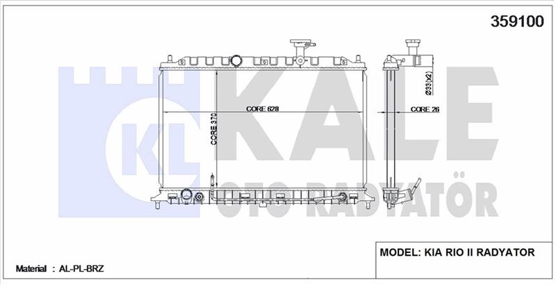 MOTOR SU RADYATORU KIA RIO 1,4 2005> OTOMATIK (370X645X26) - KALE 359100