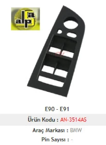 Unıversal Cam Anahtarı>e90 - E91  Sol Cam Anah. Çerçevesi - Siyah - Katlanır Tip   >> - Mcar-An3514as