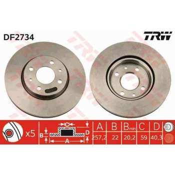 ON FREN DISK AYNASI DOBLO LINEA BRAVO PANDA 1,4 / 1,3JTD STILO IDEA 1,2 16V 1,3JTD TEMPRA TIPO 2,0 I - TRW DF2734