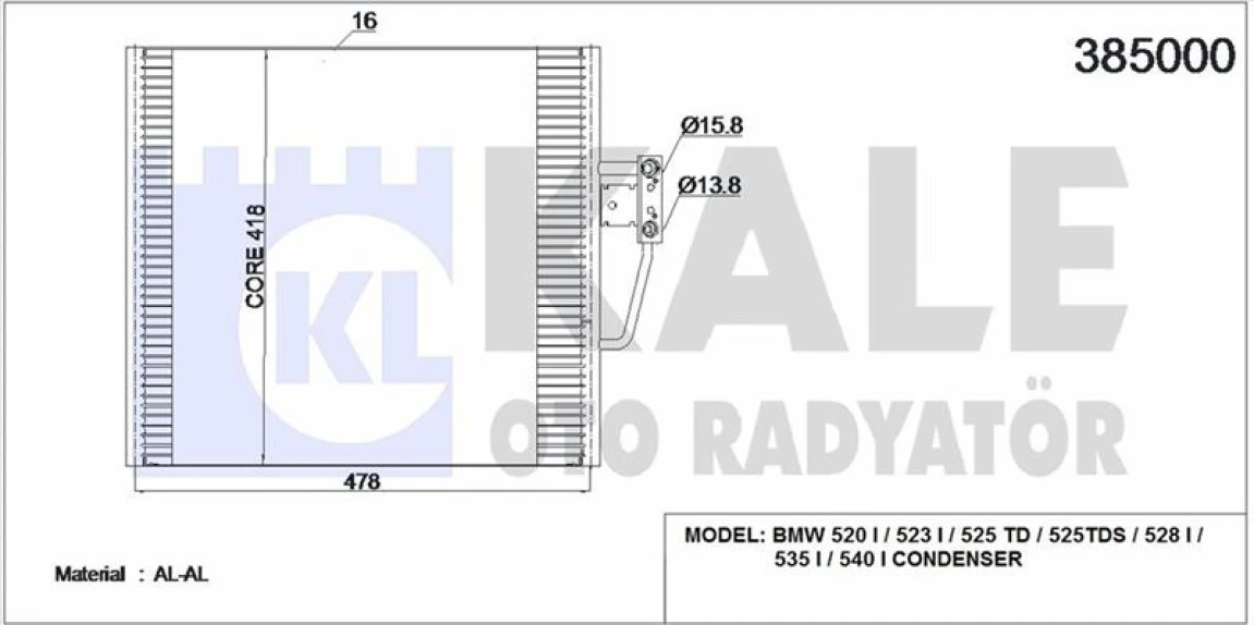 Bmw Klima Radyatoru Bmw M51 M52 M62 E39 96>04 - Kale 385000
