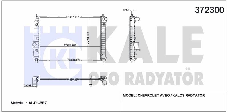 MOTOR SU RADYATORU AVEO KALOS 1,4 16V AT (600X418X16) - KALE 372300
