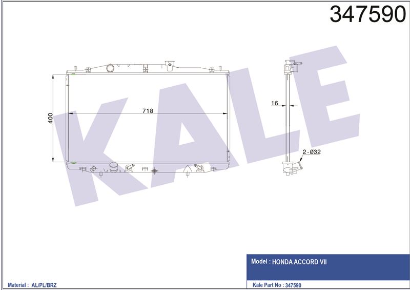 MOTOR SU RADYATORU HONDA ACCORD 2,4 2003 2008 OTOMATIK VITES - KALE 347590