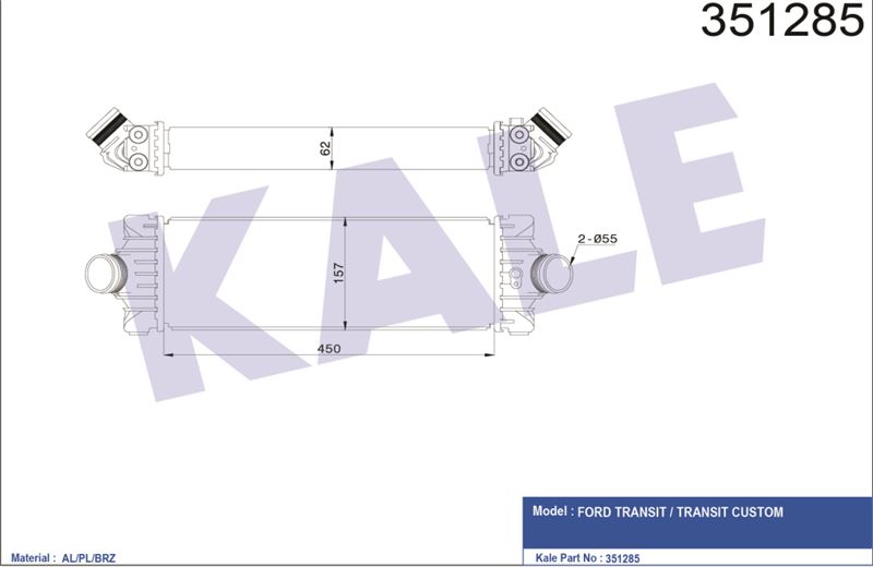 TURBO INTERCOOLER RADYATOR TRANSIT V347 11>14 V362 14 /> CUSTOM 12 /> 2,2TDCI 155PS ARKADAN CEKER / - KALE 351285