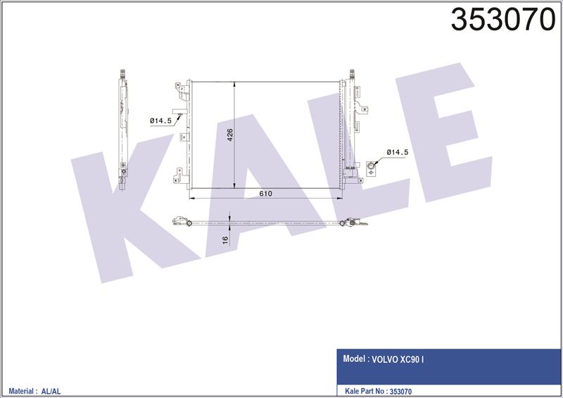 KLIMA RADYATORU VOLVO XC90 I (275) 2.5 T 3.2I V6 D5 T6 V8 02=> (KURUTUCU ILE) KLIMA RADYATORU KONDE - KALE 353070