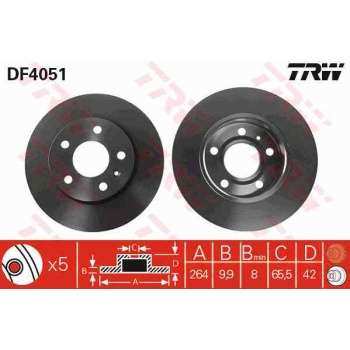 ARKA FREN DISKI (5 BIJON) ASTRA H MERIVA B CORSA C ASTRA G 2,0DI 2,0 16V 1,8 16V 02 / 98>2,0DTI 16V - TRW DF4051