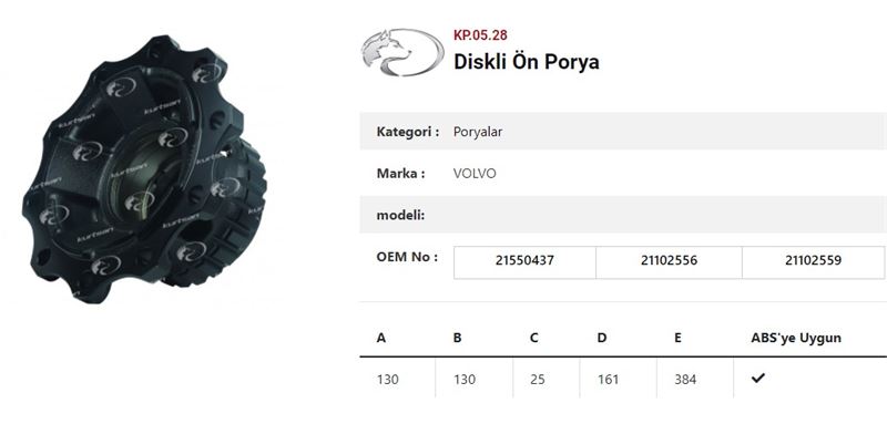 DINGIL PORYASI DISKLI ÖN TEKER RENAULT VOLVO FH II 12> FM II 15> FM 400 - KURTSAN KP.05.28